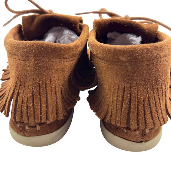Minnetonka Venice Brown Fringe Boho Southwestern Moccasin Boots Women's Size 7 - Picture 4 of 9